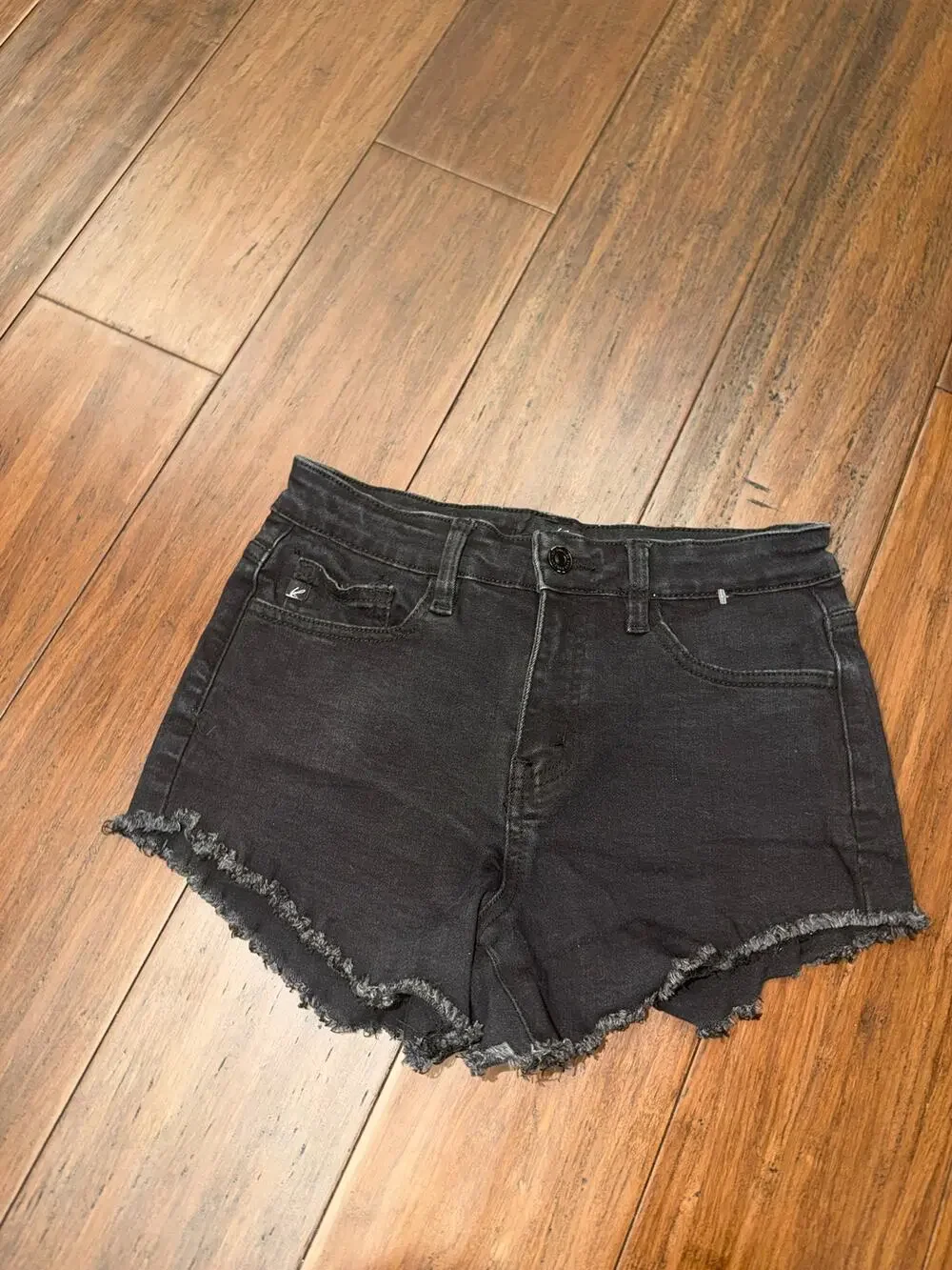 Kancan high-rise denim shorts black frayed 27